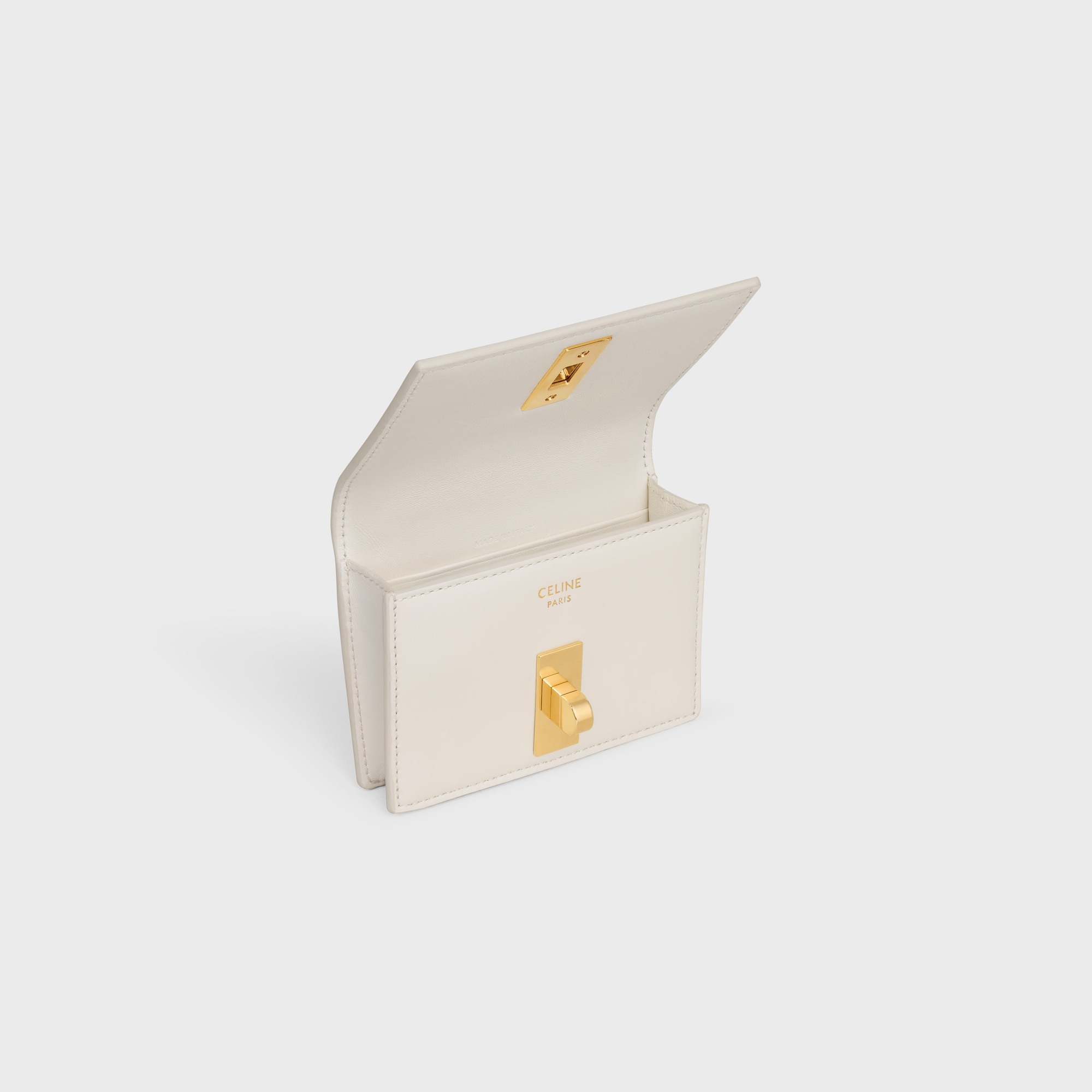 Replicate CARD HOLDER WITH FLAP 16 IN SATINATED CALFSKIN WHITE COTTON(1:1 replica)