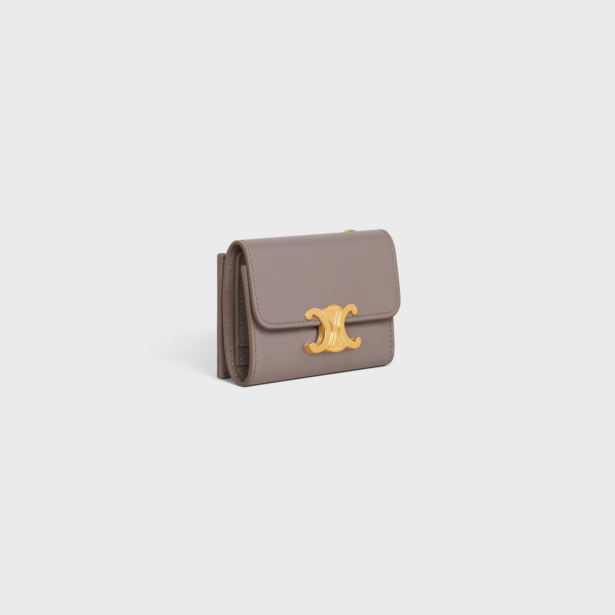 Replicate COMPACT WALLET WITH COIN TRIOMPHE IN SHINY CALFSKIN PEBBLE(1:1 replica)