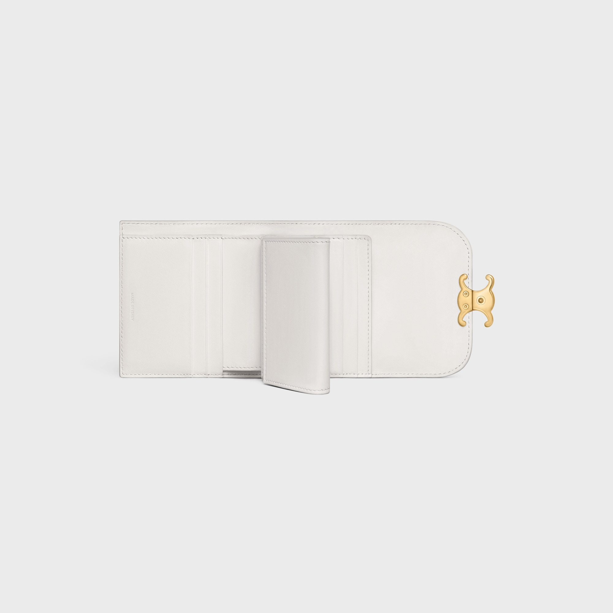 Replicate SMALL FLAP WALLER TRIOMPHE IN SHINY CALFSKIN WHITE(1:1 replica)