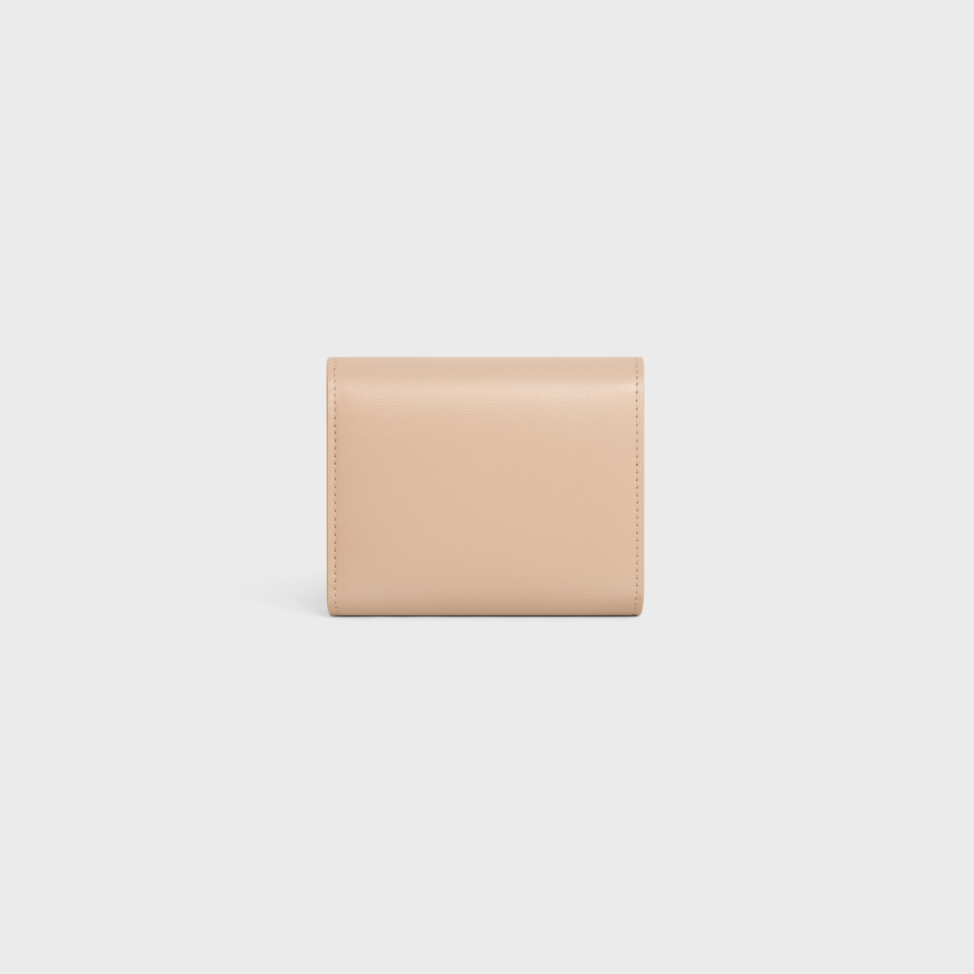 Replicate SMALL FLAP WALLER TRIOMPHE IN SHINY CALFSKIN OAT BEIGE(1:1 replica)
