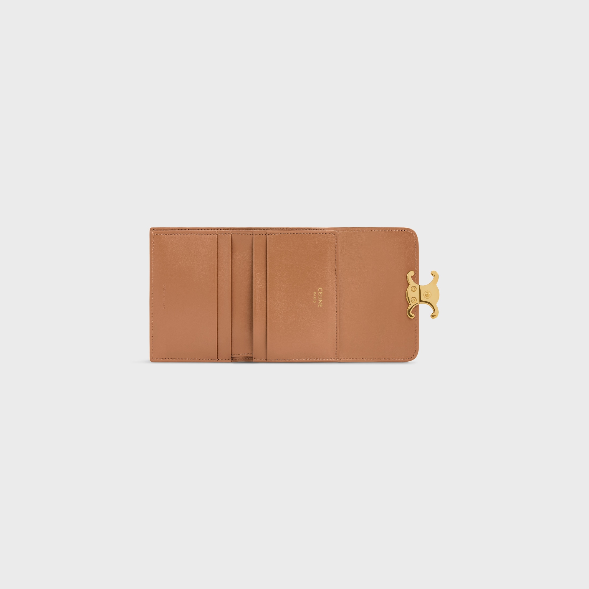 Replicate COMPACT WALLET WITH COIN TRIOMPHE IN SHINY CALFSKIN BRONZE(1:1 replica)
