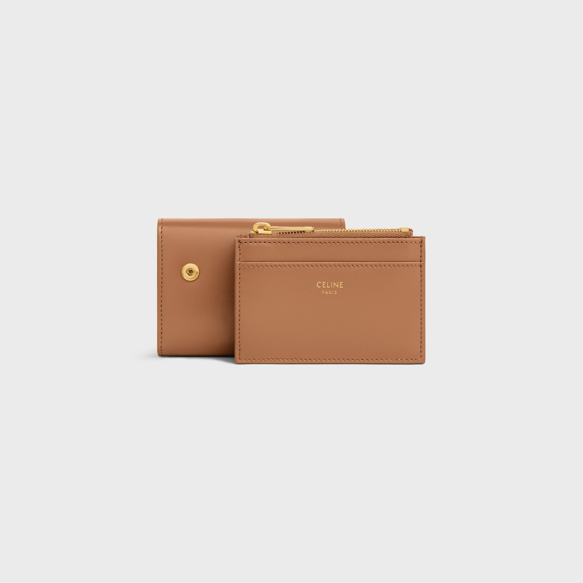 Replicate COMPACT WALLET WITH COIN TRIOMPHE IN SHINY CALFSKIN BRONZE(1:1 replica)