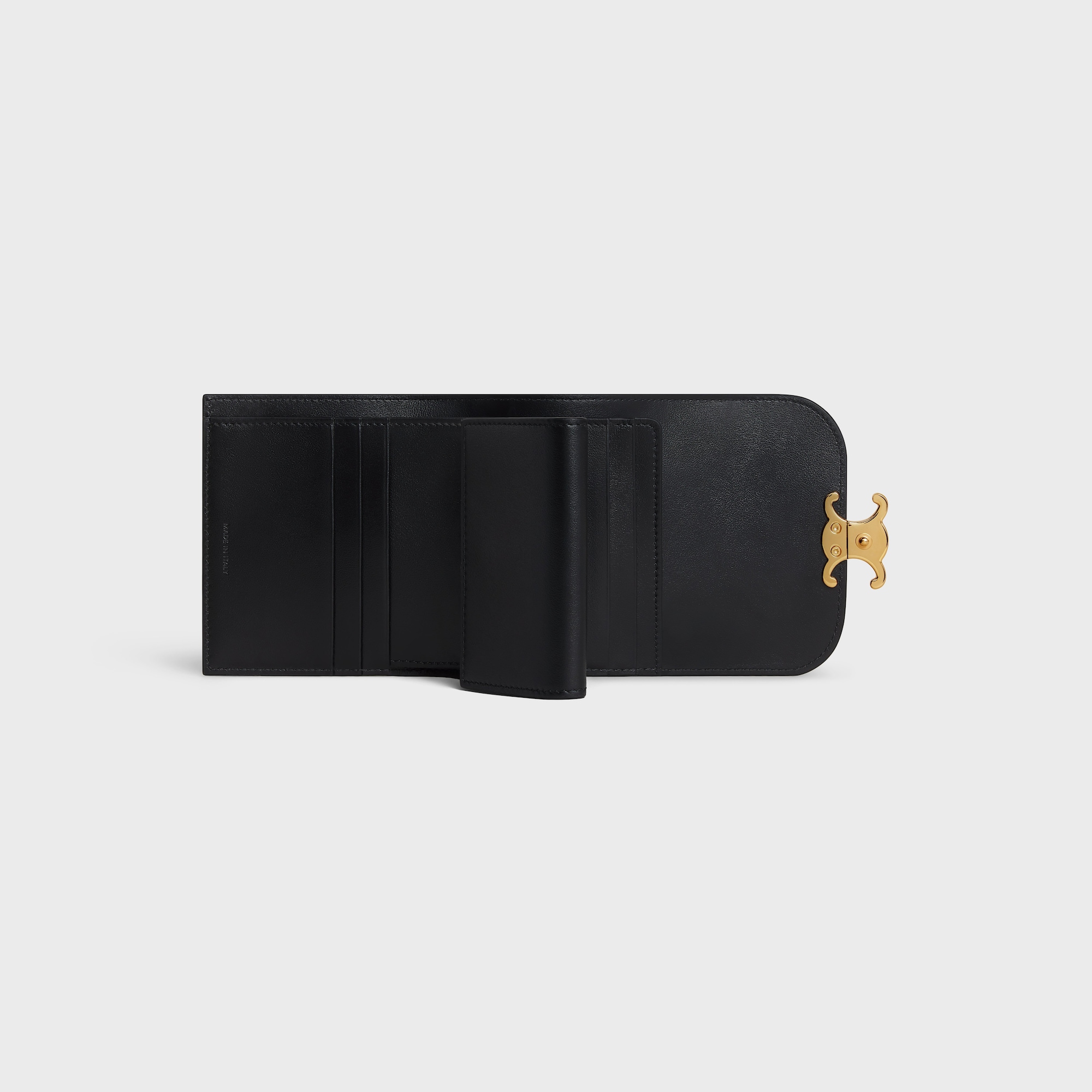 Replicate SMALL FLAP WALLER TRIOMPHE IN SHINY CALFSKIN BLACK(1:1 replica)