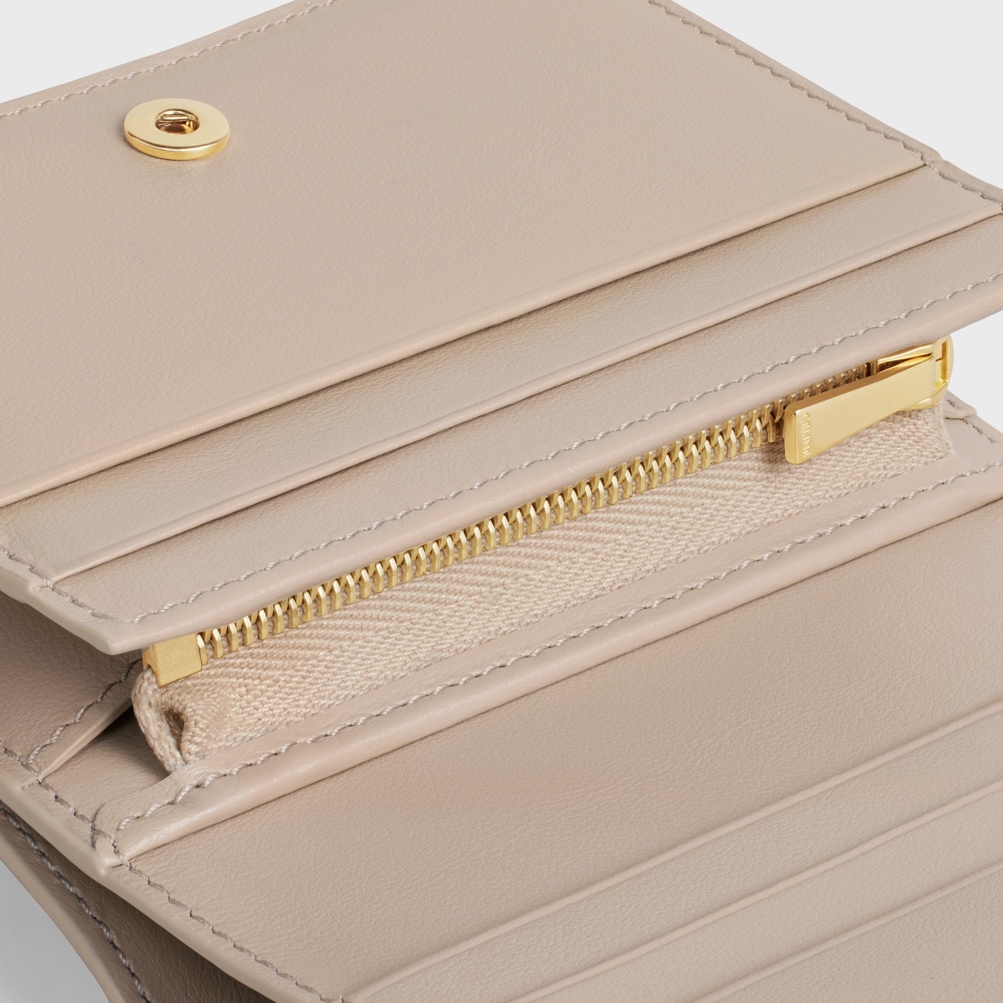 Replicate TRIOMPHE COMPACT WALLET IN SHINY CALFSKIN CAPPUCCINO(1:1 replica)