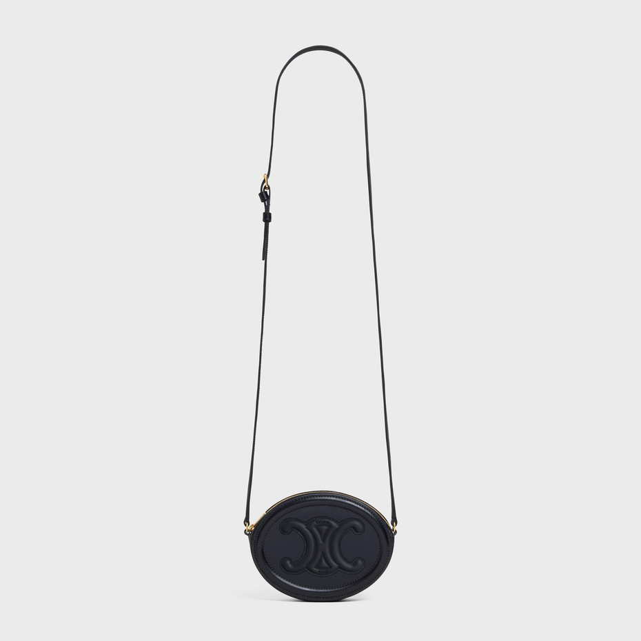 Replicate CROSSBODY OVAL PURSE CUIR TRIOMPHE IN SMOOTH CALFSKIN BLACK(1:1 replica)