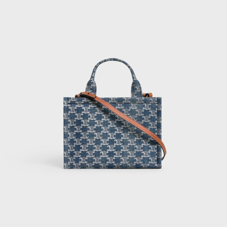 Replicate SMALL CABAS THAIS IN DENIM WITH TRIOMPHE ALL-OVER AND CALFSKIN DENIM / SILVER(1:1 replica)