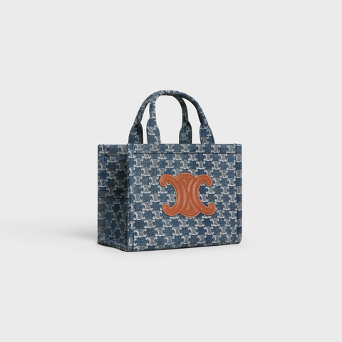 Replicate SMALL CABAS THAIS IN DENIM WITH TRIOMPHE ALL-OVER AND CALFSKIN DENIM / SILVER(1:1 replica)