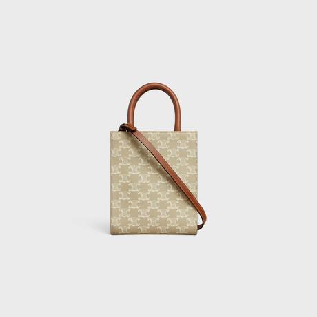 Replicate MINI VERTICAL CABAS IN TRIOMPHE CANVAS AND CALFSKIN GREGE(1:1 replica)