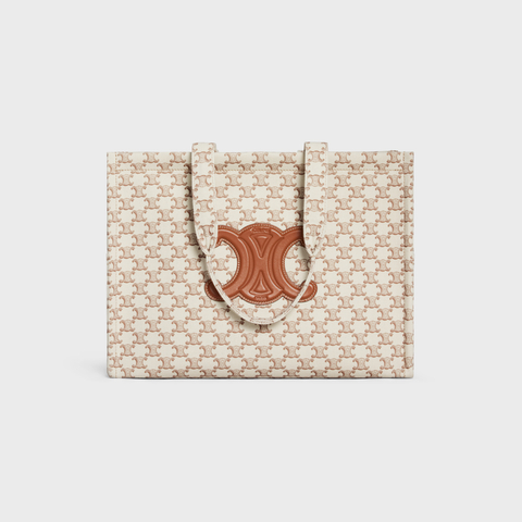 Replicate LARGE CABAS THAIS IN TEXTILE WITH TRIOMPHE CANVAS PRINT AND CALFSKIN WHITE(1:1 replica)