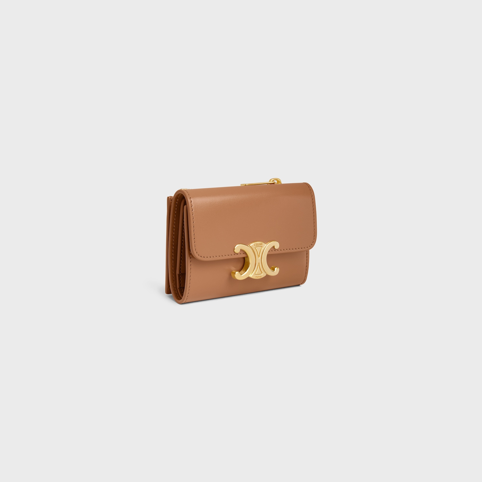 Replicate COMPACT WALLET WITH COIN TRIOMPHE IN SHINY CALFSKIN BRONZE(1:1 replica)
