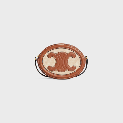 Replicate CROSSBODY OVAL PURSE CUIR TRIOMPHE IN TEXTILE AND CALFSKIN NATURAL / TAN(1:1 replica)