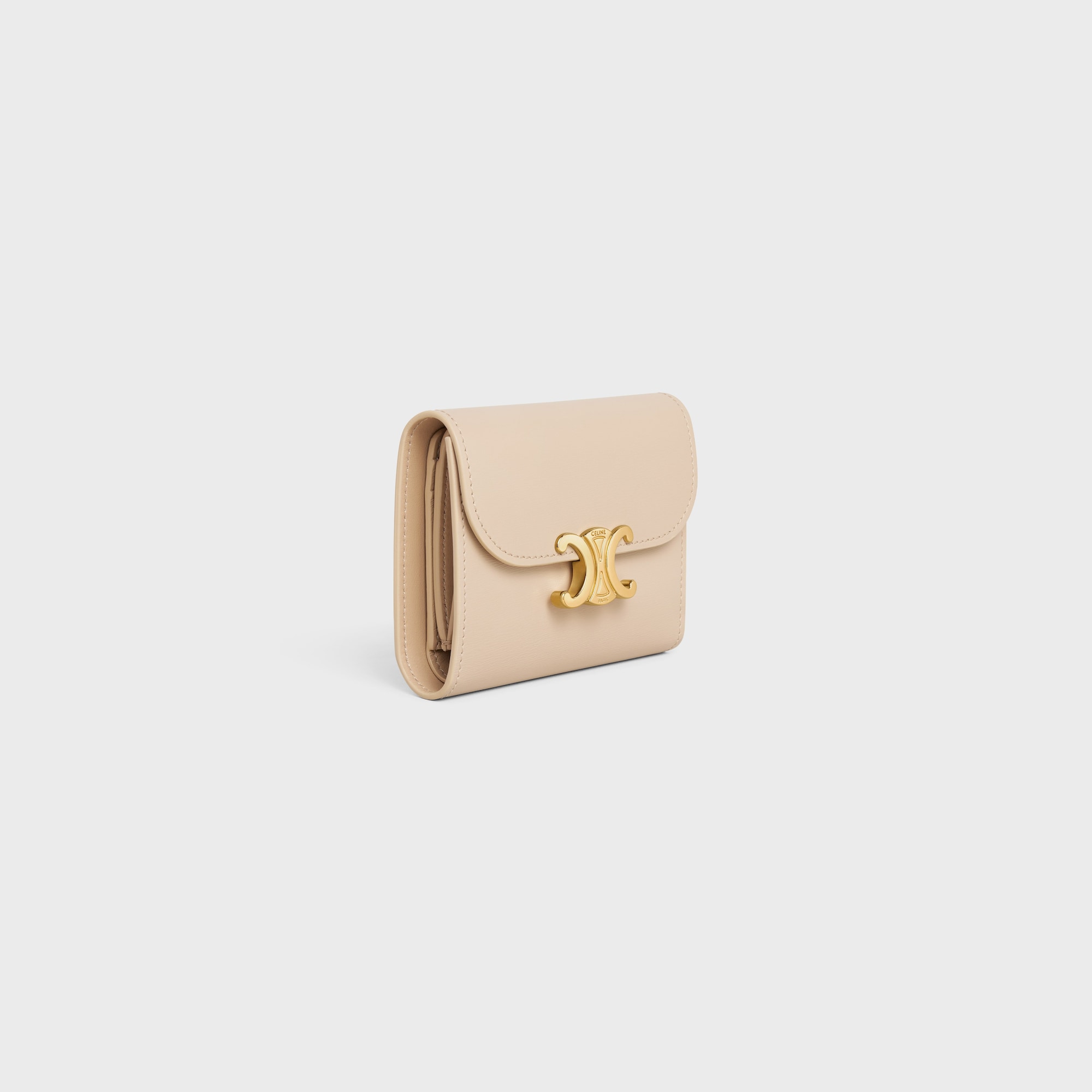 Replicate SMALL FLAP WALLER TRIOMPHE IN SHINY CALFSKIN NUDE(1:1 replica)