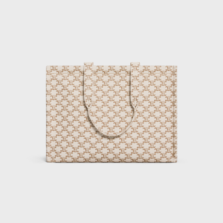 Replicate LARGE CABAS THAIS IN TEXTILE WITH TRIOMPHE CANVAS PRINT AND CALFSKIN WHITE(1:1 replica)