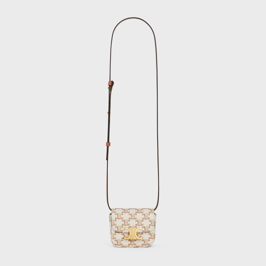 Replicate MINI CLAUDE IN TEXTILE WITH TRIOMPHE PRINT AND CALFSKIN WHITE(1:1 replica)