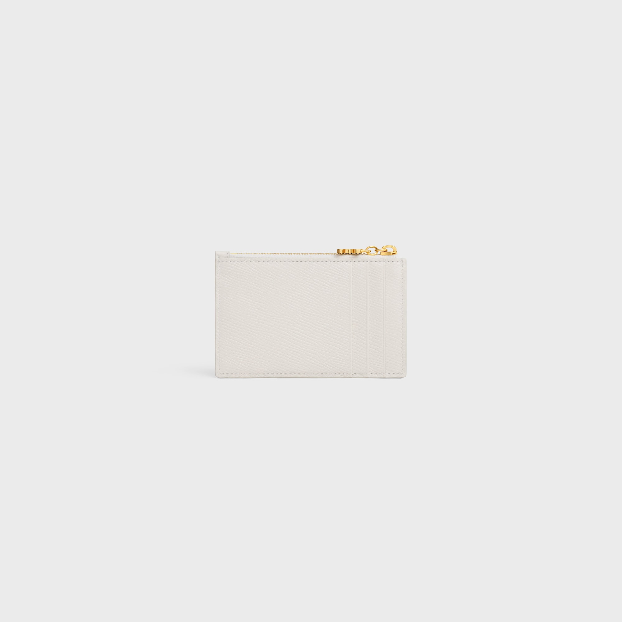 Replicate ZIPPED CARD HOLDER TRIOMPHE CHARMS IN GRAINED CALFSKIN RICE(1:1 replica)