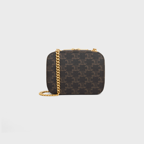 Replicate BOX ON CHAIN CUIR TRIOMPHE IN TRIOMPHE CANVAS AND CALFSKIN TAN(1:1 replica)