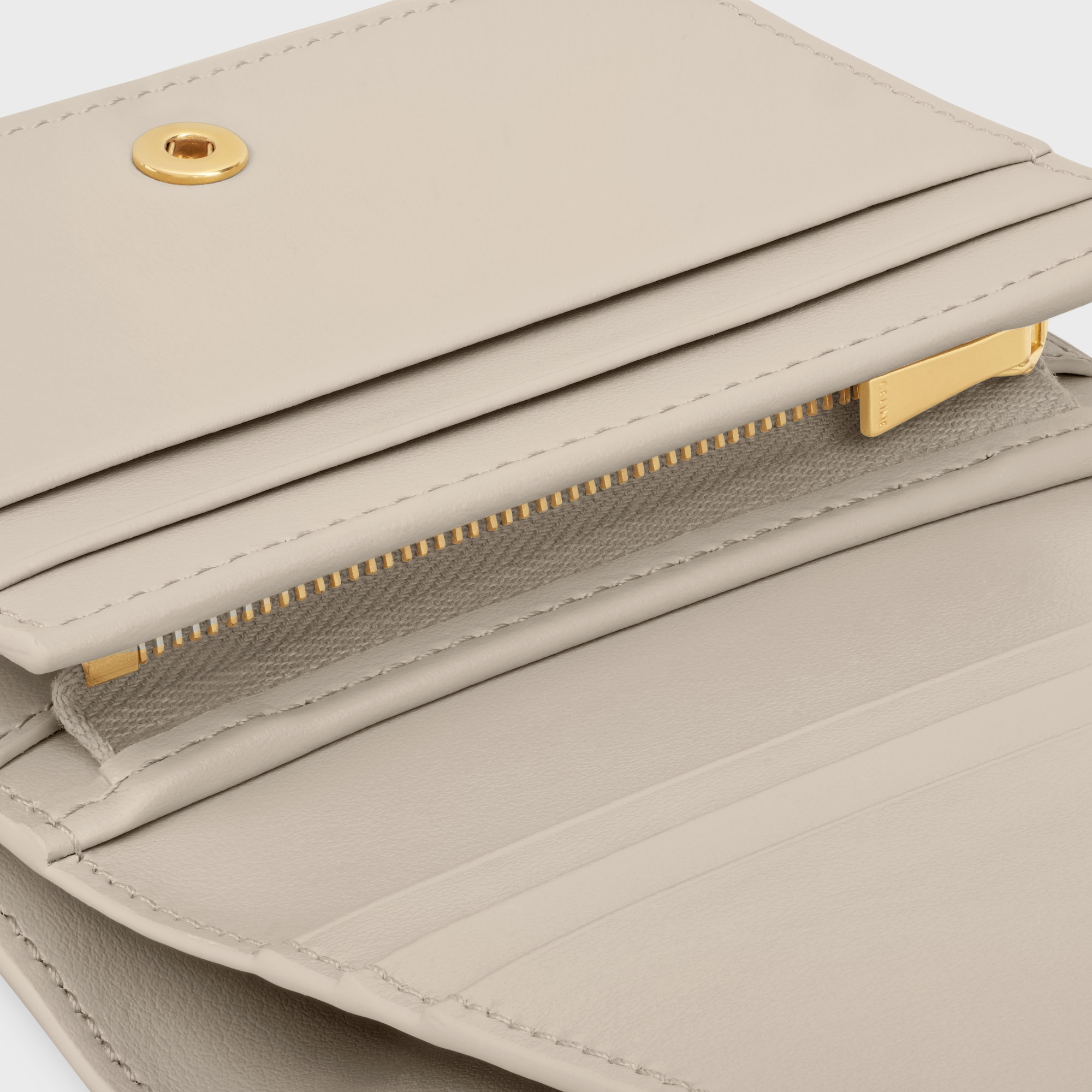 Replicate TRIOMPHE COMPACT WALLET IN SHINY CALFSKIN LIGHT STONE(1:1 replica)