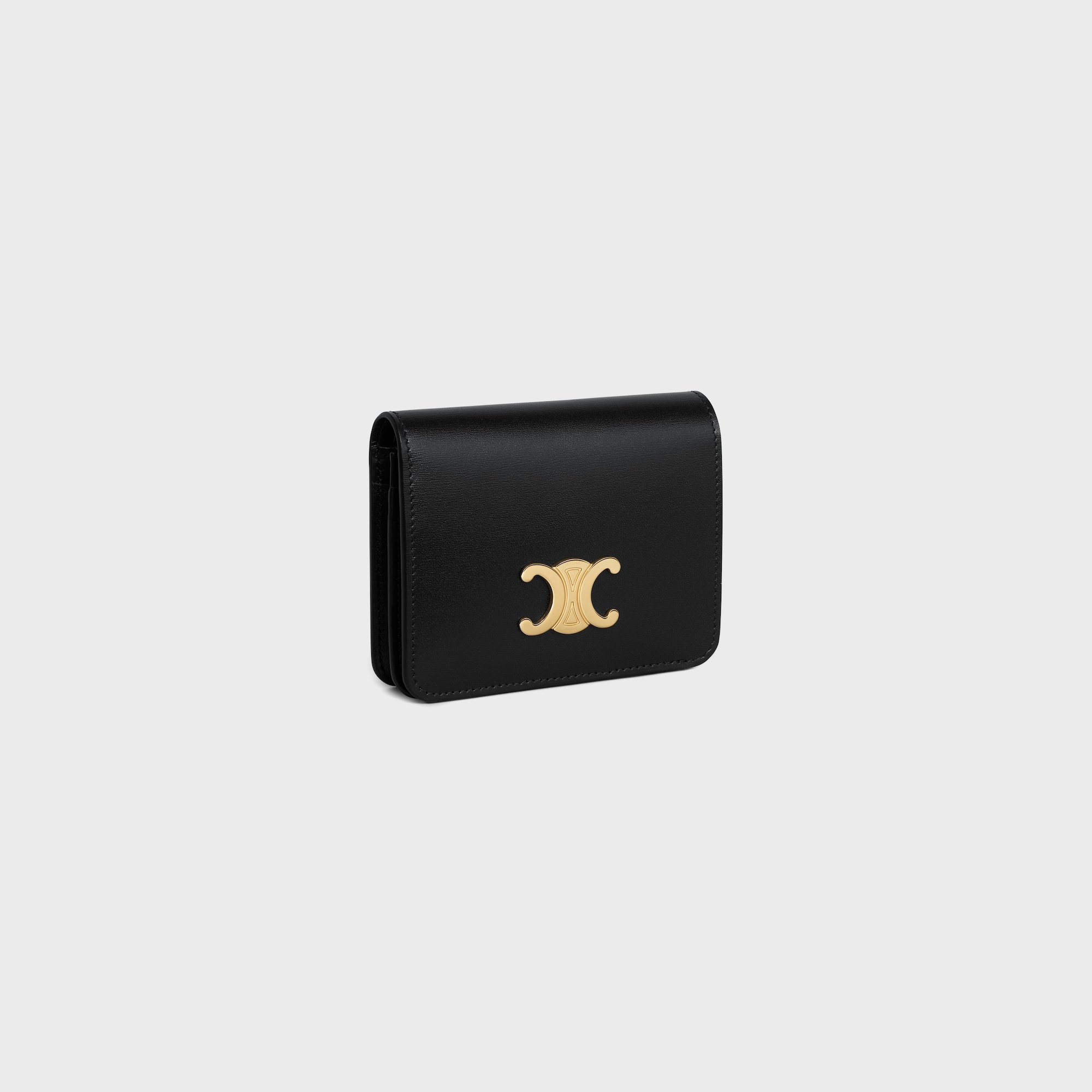 Replicate TRIOMPHE COMPACT WALLET IN SHINY CALFSKIN BLACK(1:1 replica)