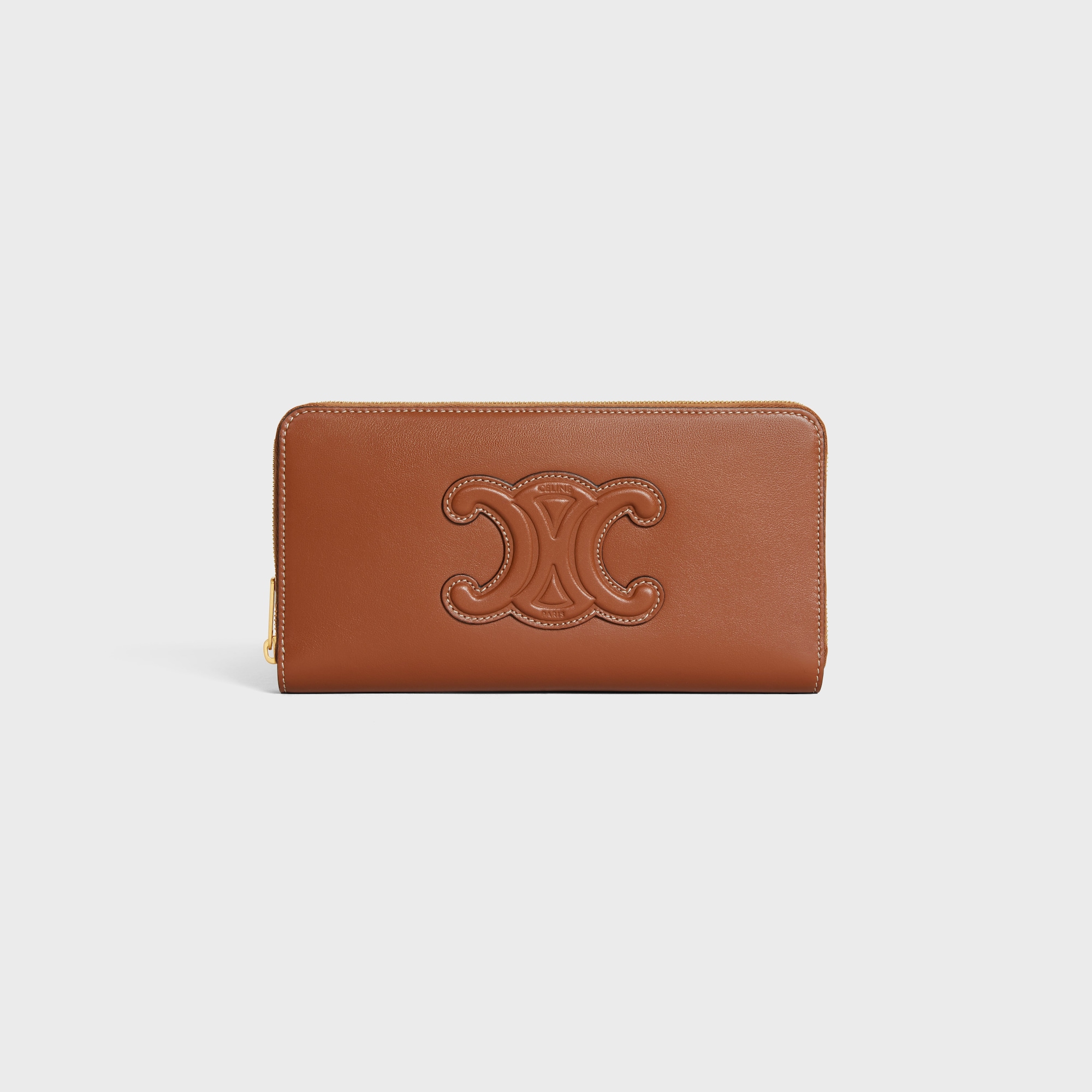 Replicate LARGE ZIPPED WALLET CUIR TRIOMPHE IN SMOOTH CALFSKIN TAN(1:1 replica)