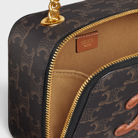 Replicate BOX ON CHAIN CUIR TRIOMPHE IN TRIOMPHE CANVAS AND CALFSKIN TAN(1:1 replica)