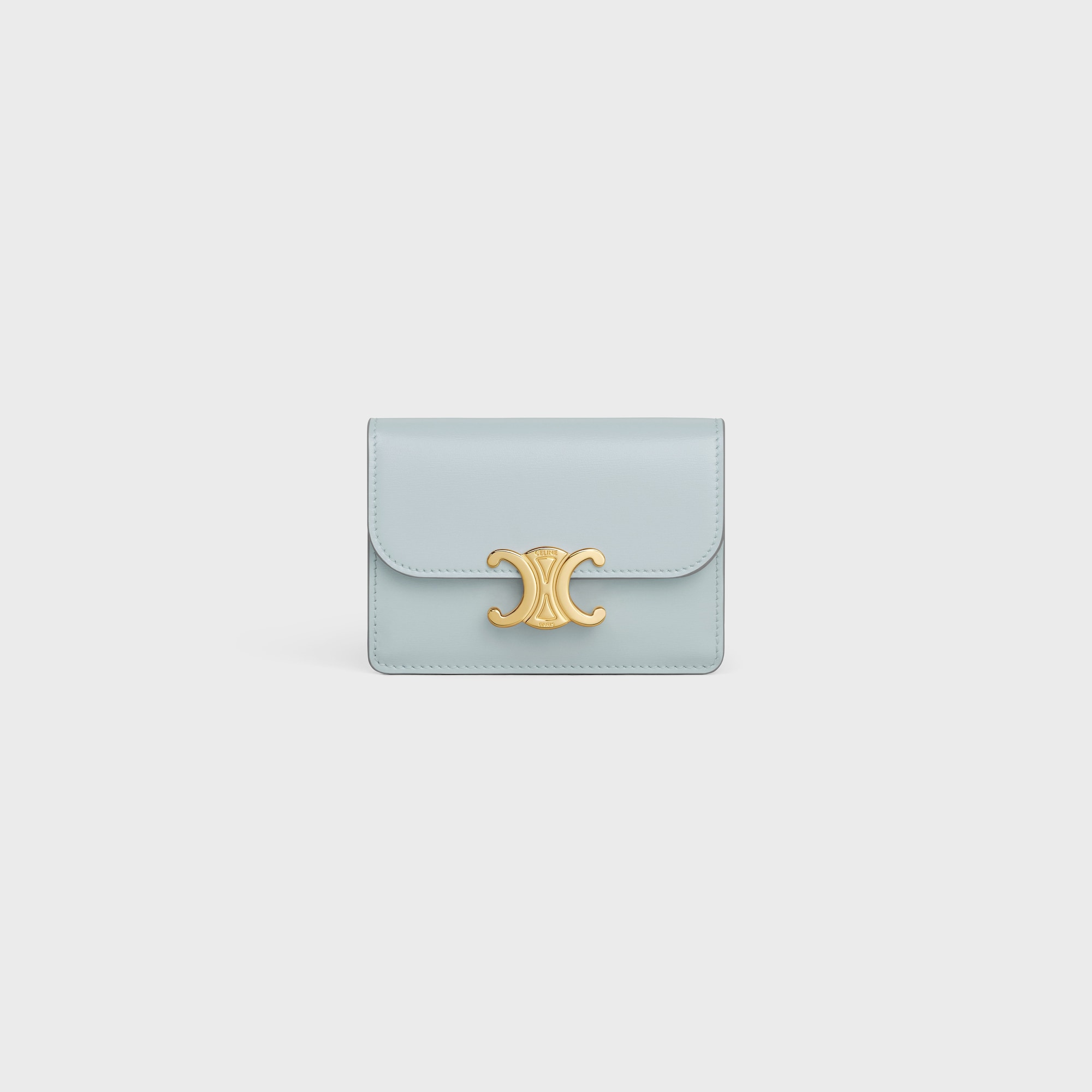 Replicate CARD HOLDER WITH FLAP TRIOMPHE IN SHINY CALFSKIN(1:1 replica)