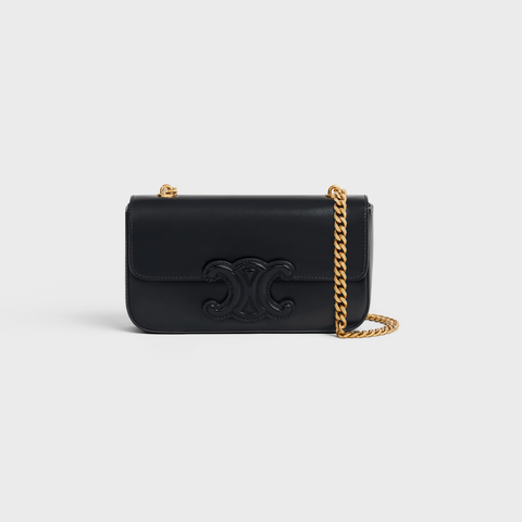 Replicate CHAIN SHOULDER BAG CUIR TRIOMPHE IN SHINY CALFSKIN BLACK(1:1 replica)
