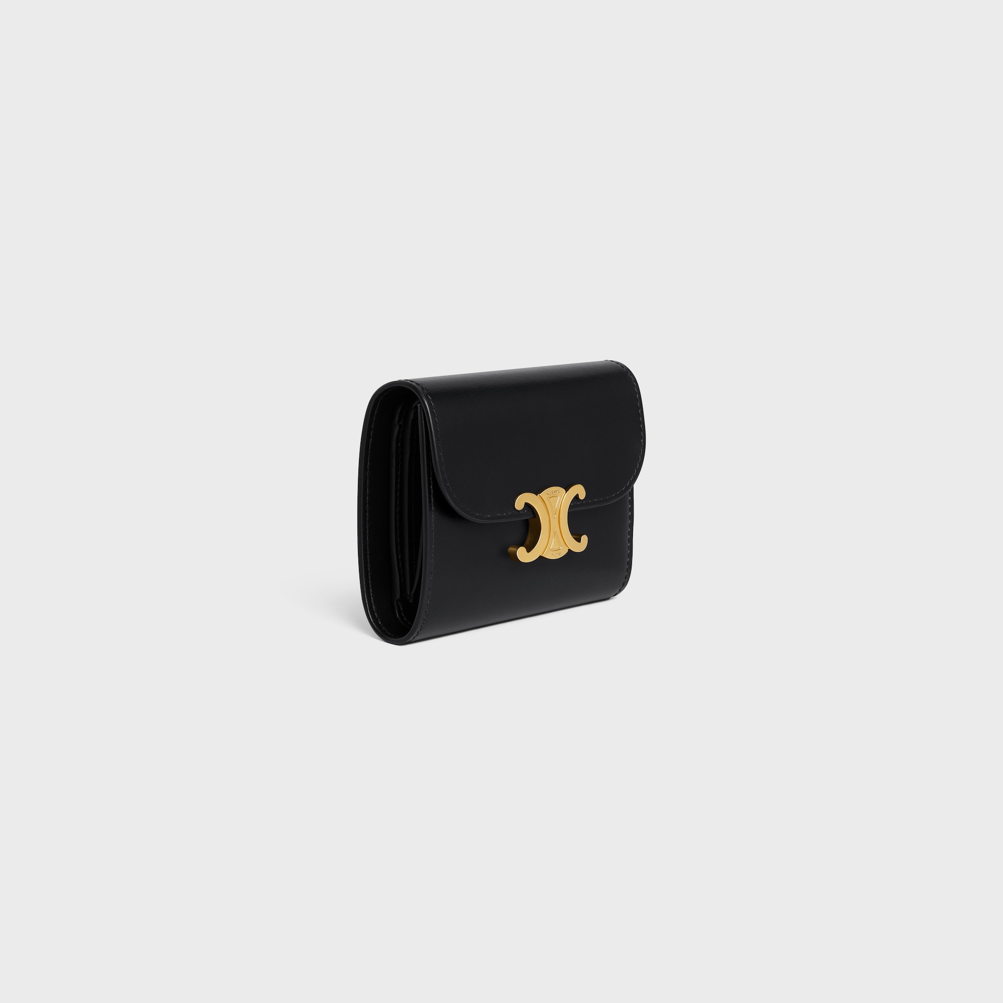Replicate SMALL FLAP WALLER TRIOMPHE IN SHINY CALFSKIN BLACK(1:1 replica)