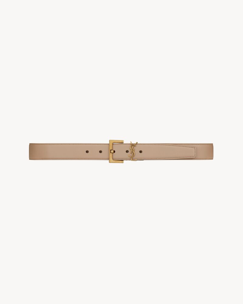 Replicate cassandre belt with square buckle in shiny box saint laurent leather(1:1 replica)