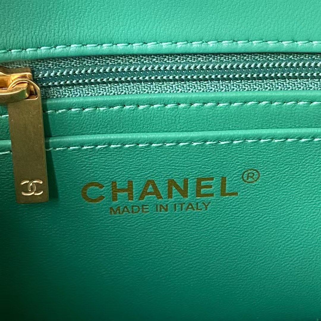 Replicate Chanel 23K AS1787 Mini Pearl Embossed Rectangular Flap Bag Lambskin Brushed Metal Hardware Green(1:1 replica)