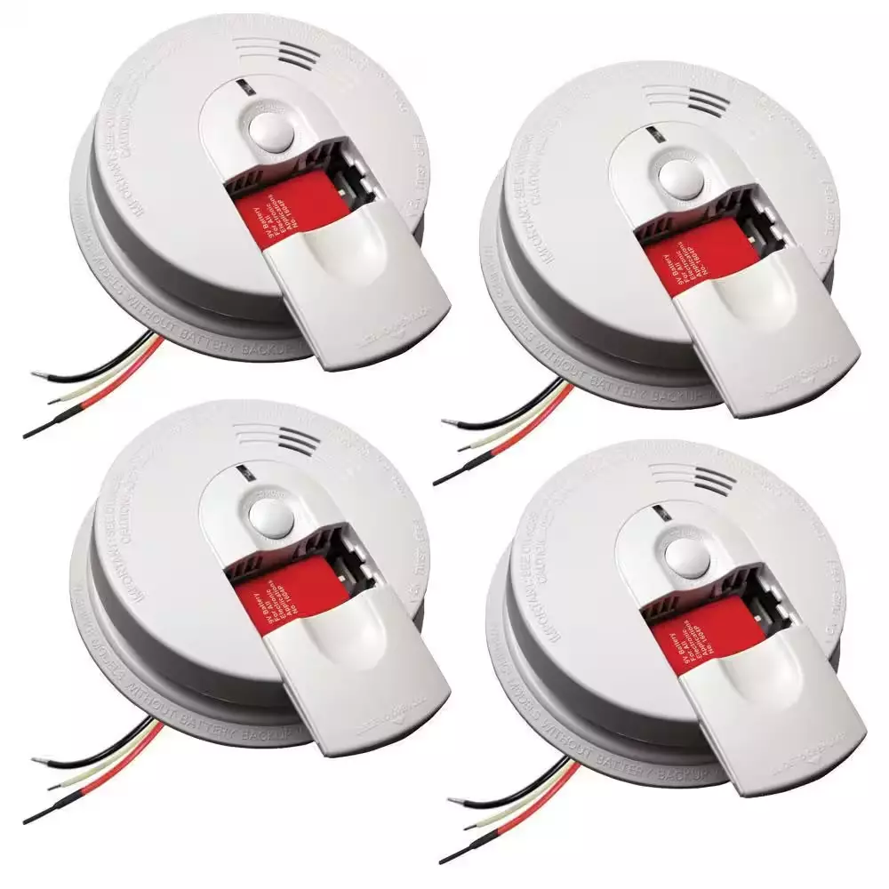 Kidde i4618 4-Pack Hardwired Smoke Alarm with Ionization Sensor, 120V AC, 9V Battery Backup