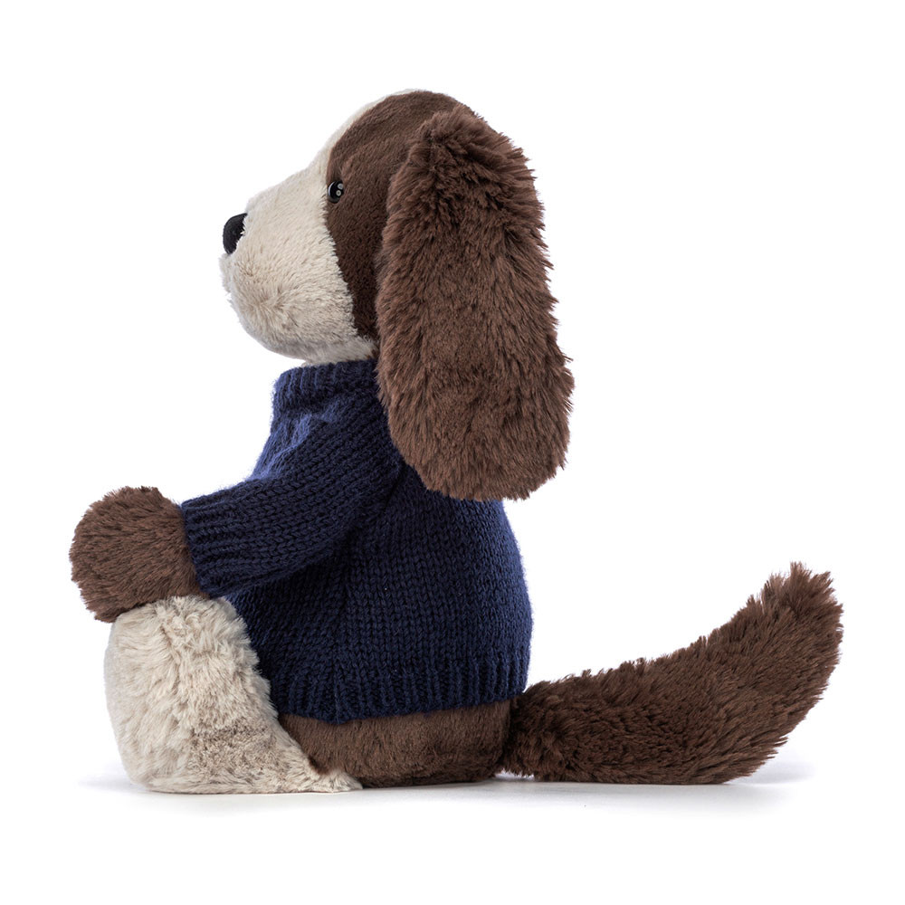 Bashful Fudge Puppy With Personalised Navy Jumper