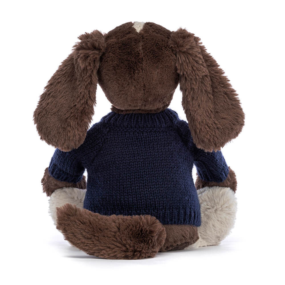 Bashful Fudge Puppy With Personalised Navy Jumper