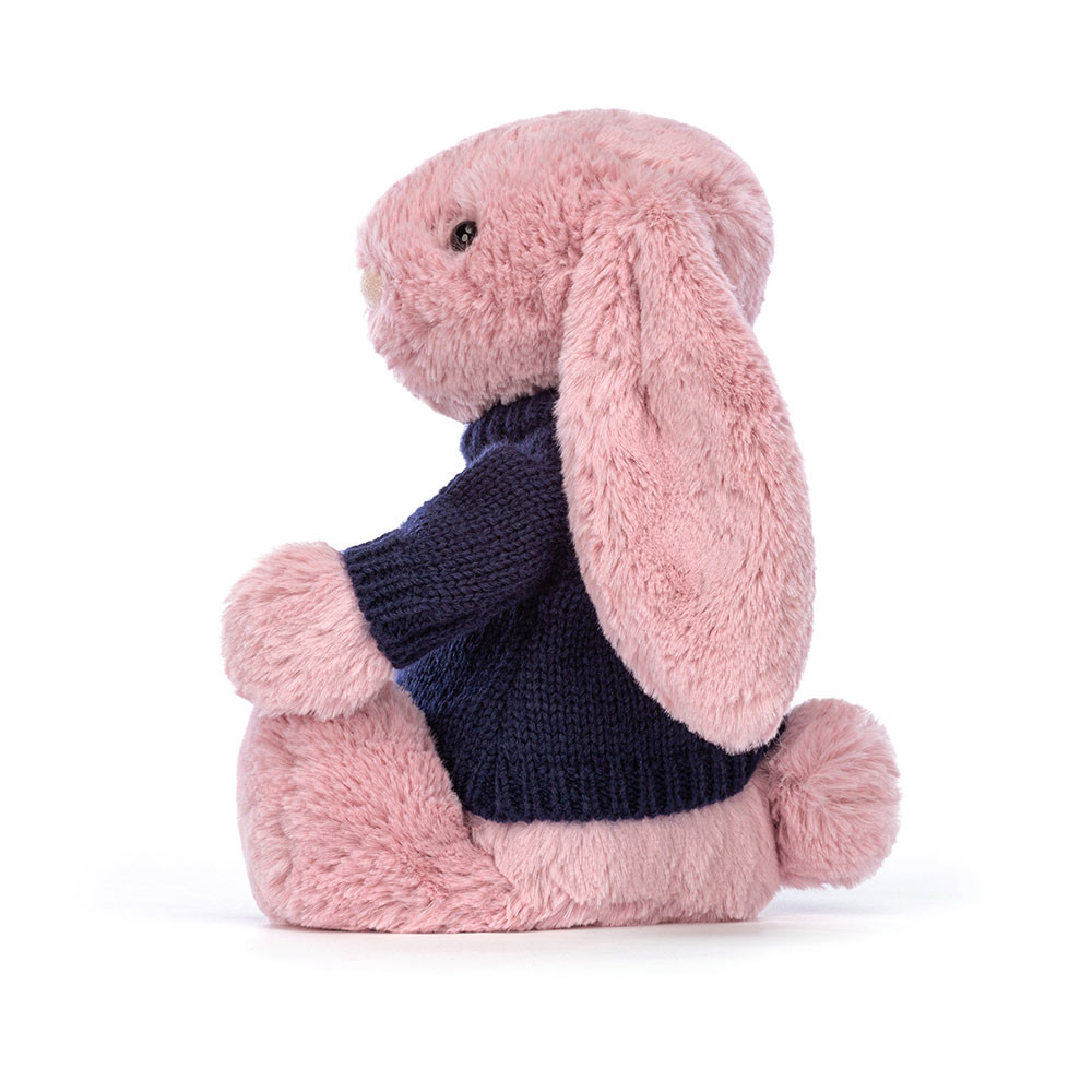 Bashful Tulip Pink Bunny With Personalised Navy Jumper