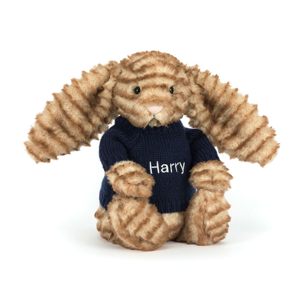 Bashful Luxe Bunny Juniper With Personalised Navy Jumper
