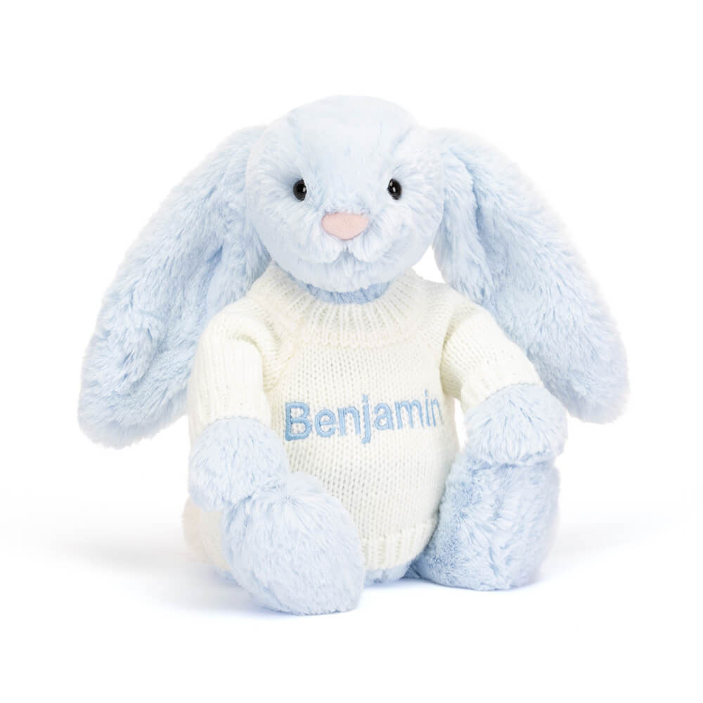 Bashful Blue Bunny With Personalised Cream Jumper
