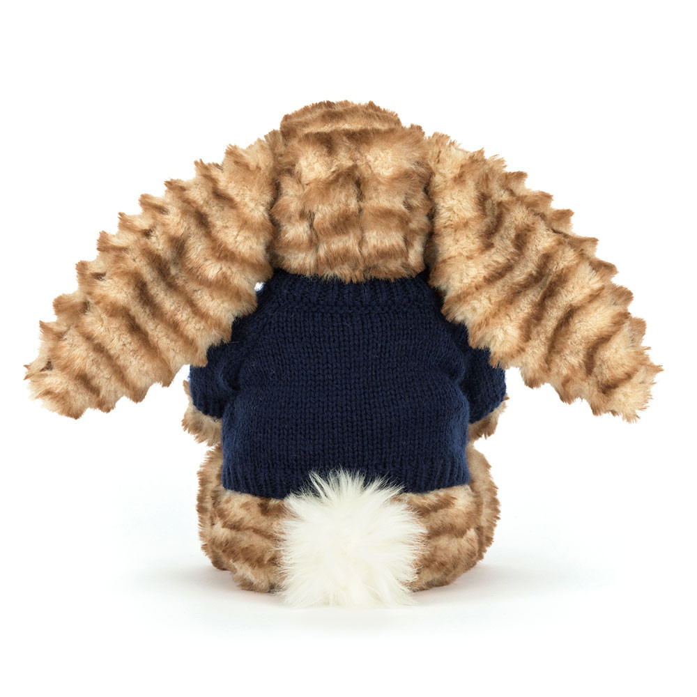 Bashful Luxe Bunny Juniper With Personalised Navy Jumper