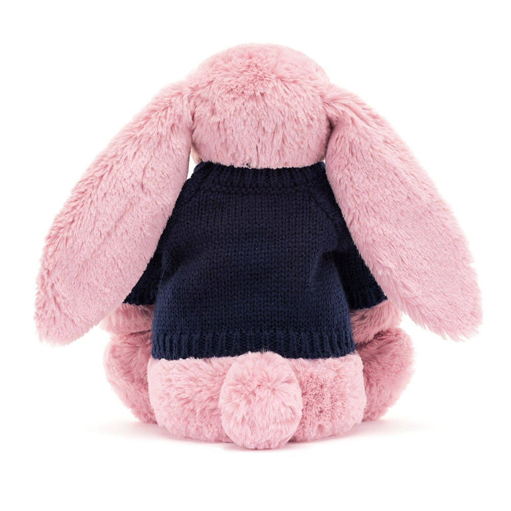 Bashful Tulip Pink Bunny With Personalised Navy Jumper