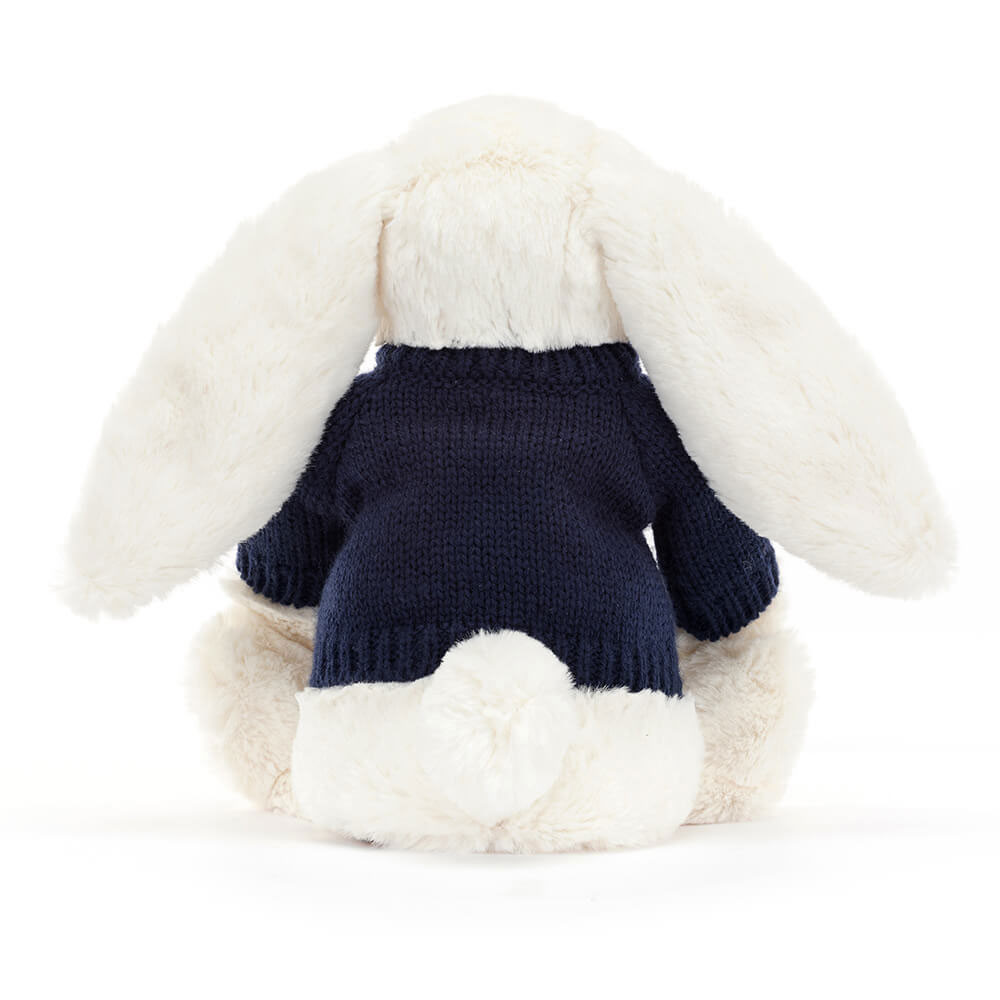 Bashful Cream Bunny With Personalised Navy Jumper