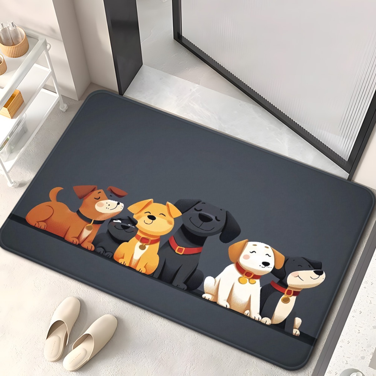 Cartoon dog-themed doormat, 700g/m², non-slip design, suitable for bathrooms, made of highly absorbent microfiber, machine washable. This polyester rug is perfect for bedrooms, living rooms, entrances, and also suitable for outdoor activities such as