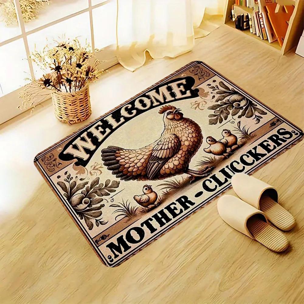 This modern-style animal-themed hen rug/doormat welcomes the chicken family and is suitable for indoor festive decorations in bedrooms, living rooms, kitchens, etc. It's perfect for autumn and summer, as well as holidays like Halloween, Thanksgiving