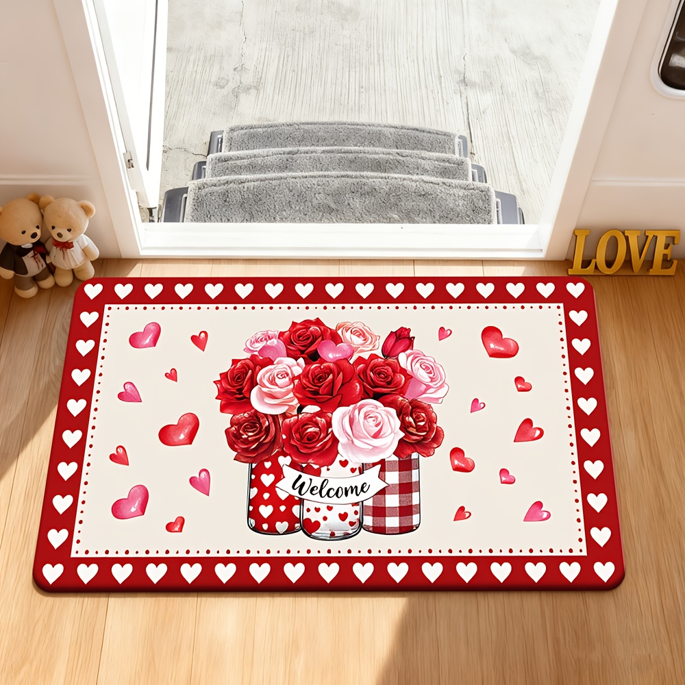 Flannel rug - Valentine's Day red rose heart pattern
