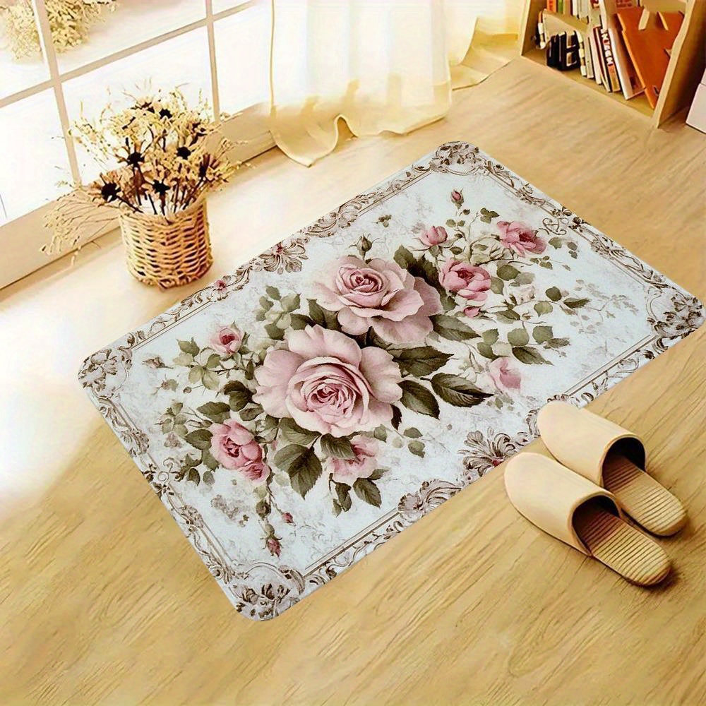Flannel rug - Modern style, vintage Victorian style, rose floral pattern