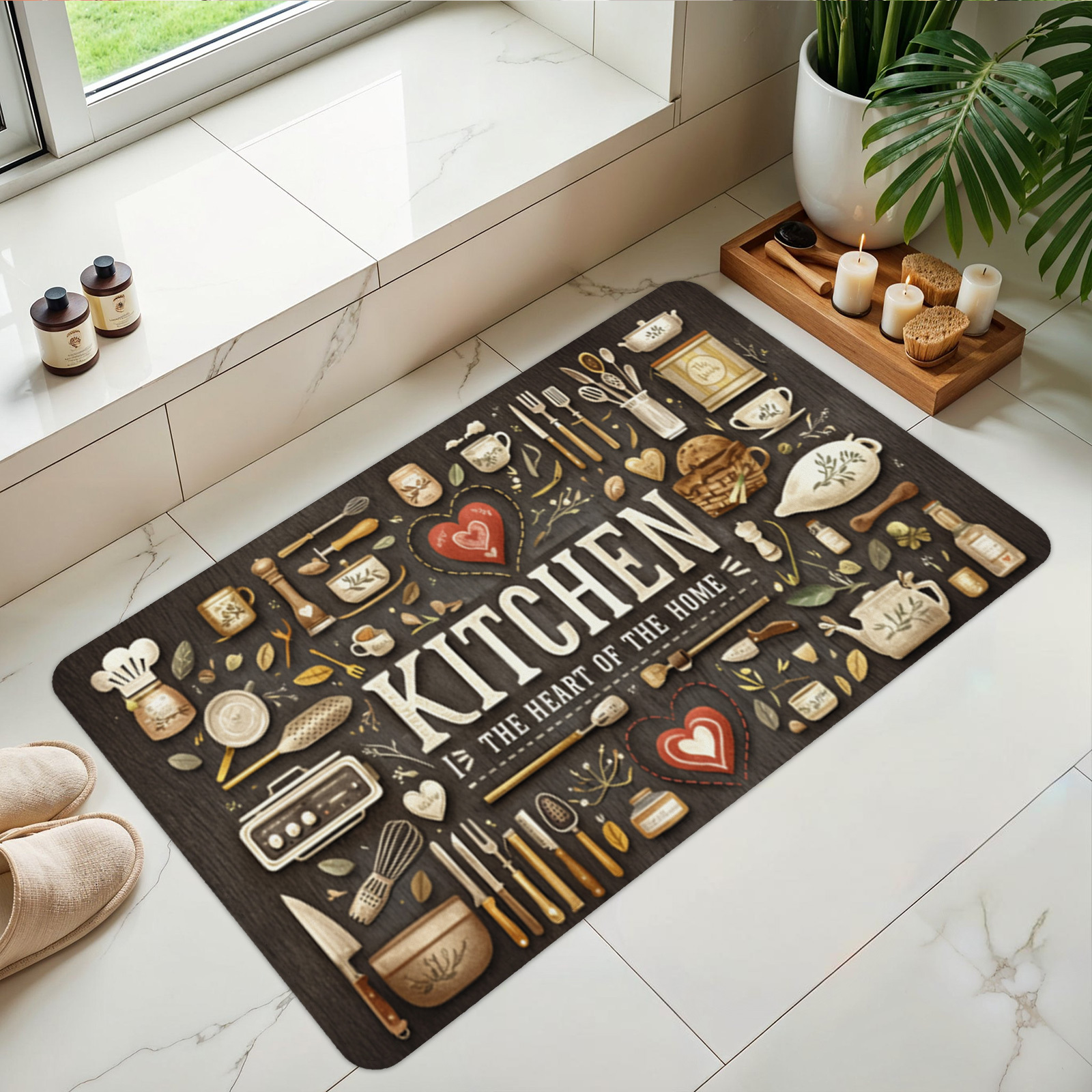 Flannel Rug - 3-Piece Set - Cartoon Kitchenware Pattern