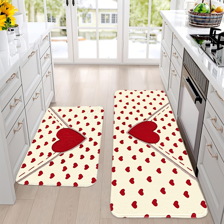Flannel Rug - 2-piece set - Valentine's Day Heart Polka Dot Envelope Mat