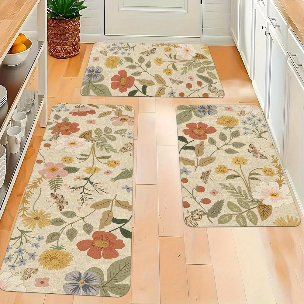 Flannel rug -3-piece set elegant floral and butterfly pattern