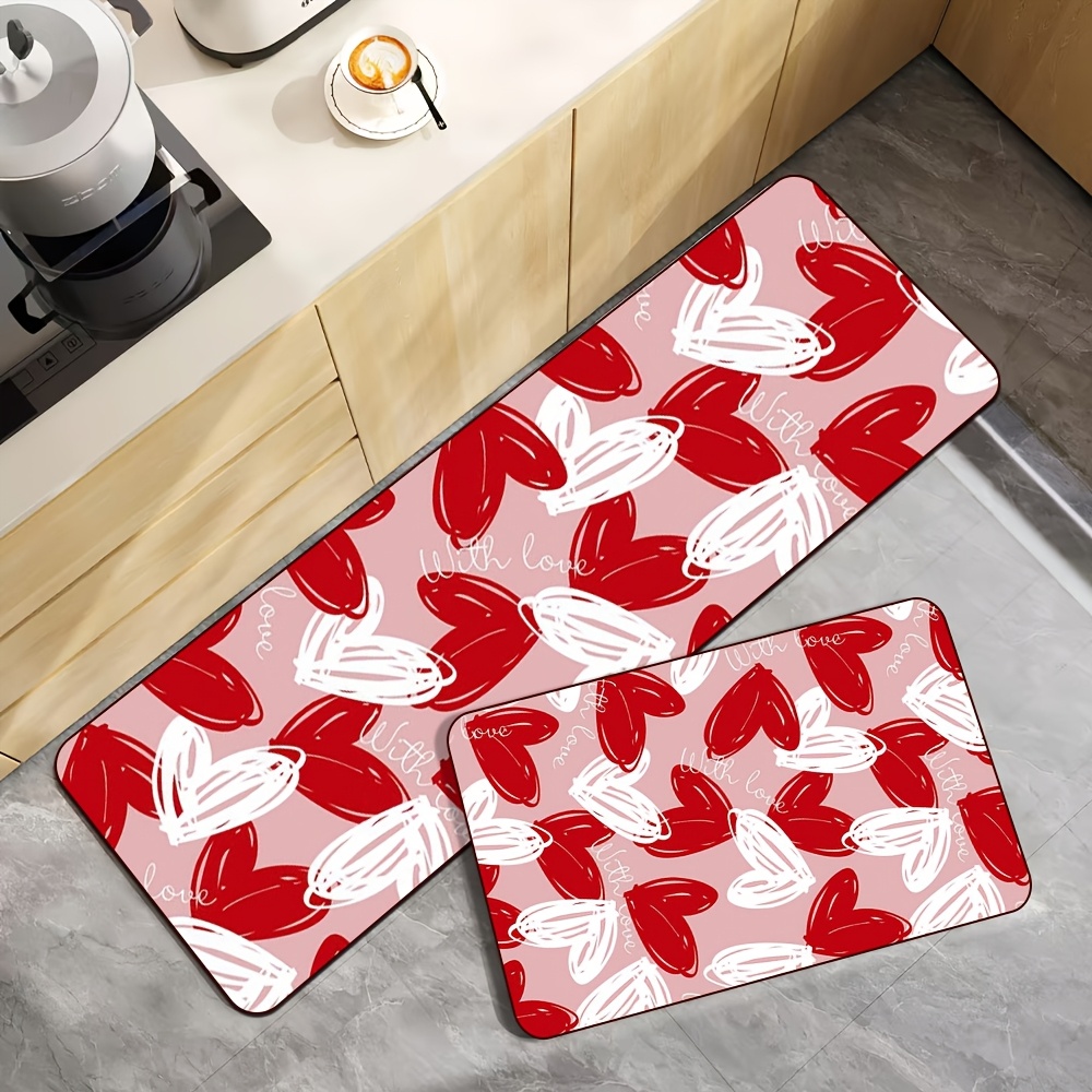 Flannel Rug-3-Piece Set - Valentine's Day Heart-Shaped Kitchen Rug