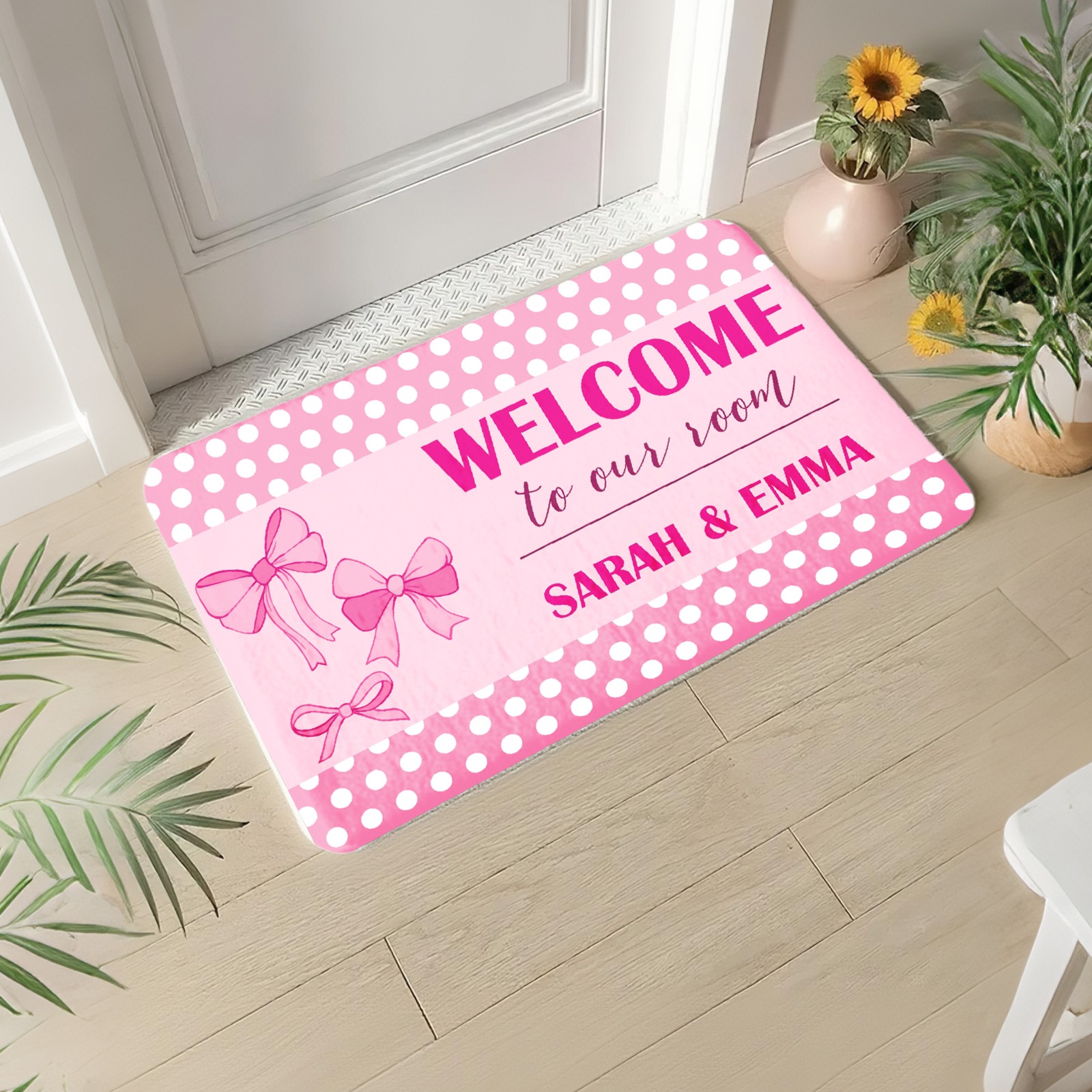 Flannel rug - Pink polka dot bow pattern, heart-shaped cutout print