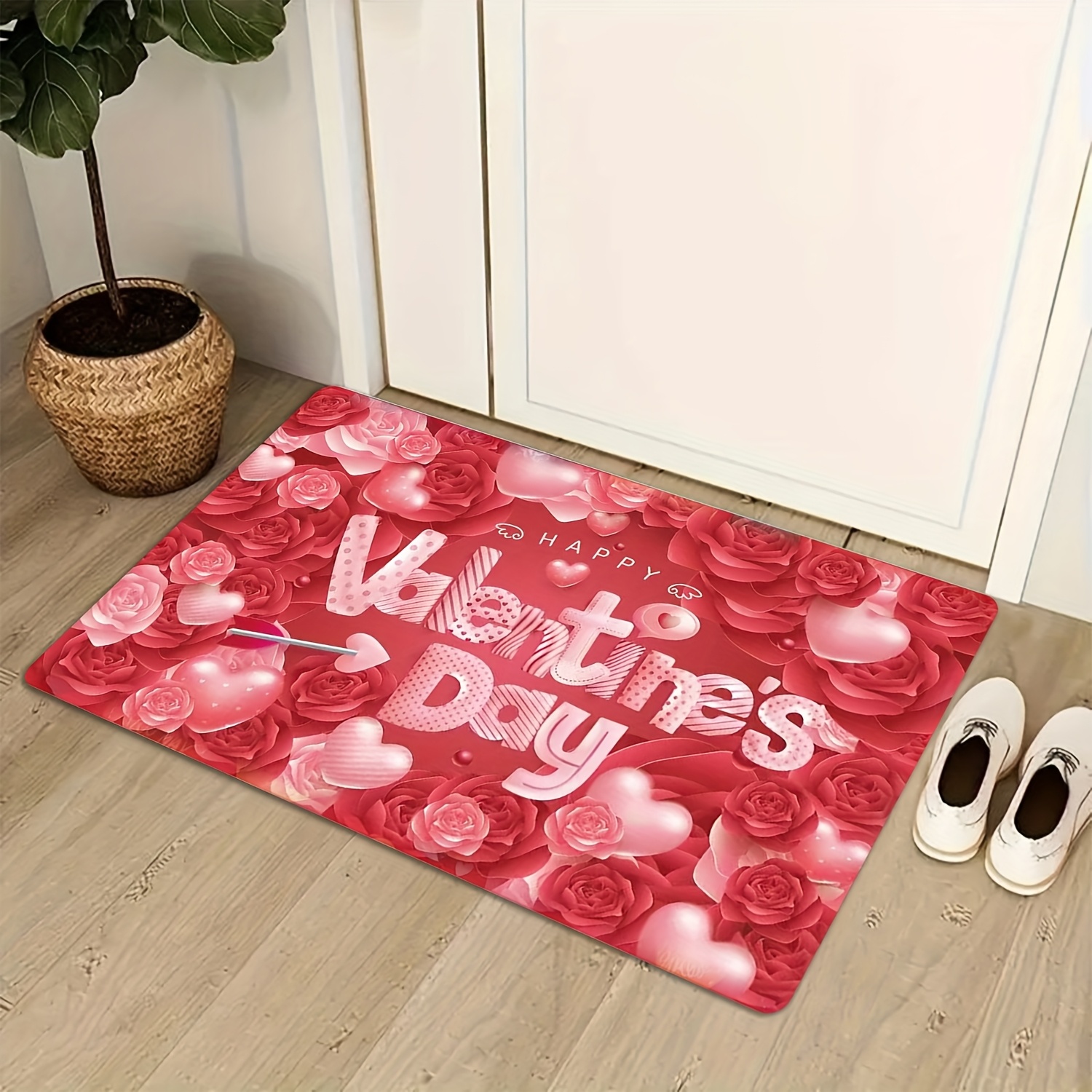 Flannel rug - Valentine's Day heart-shaped rose pattern doormat