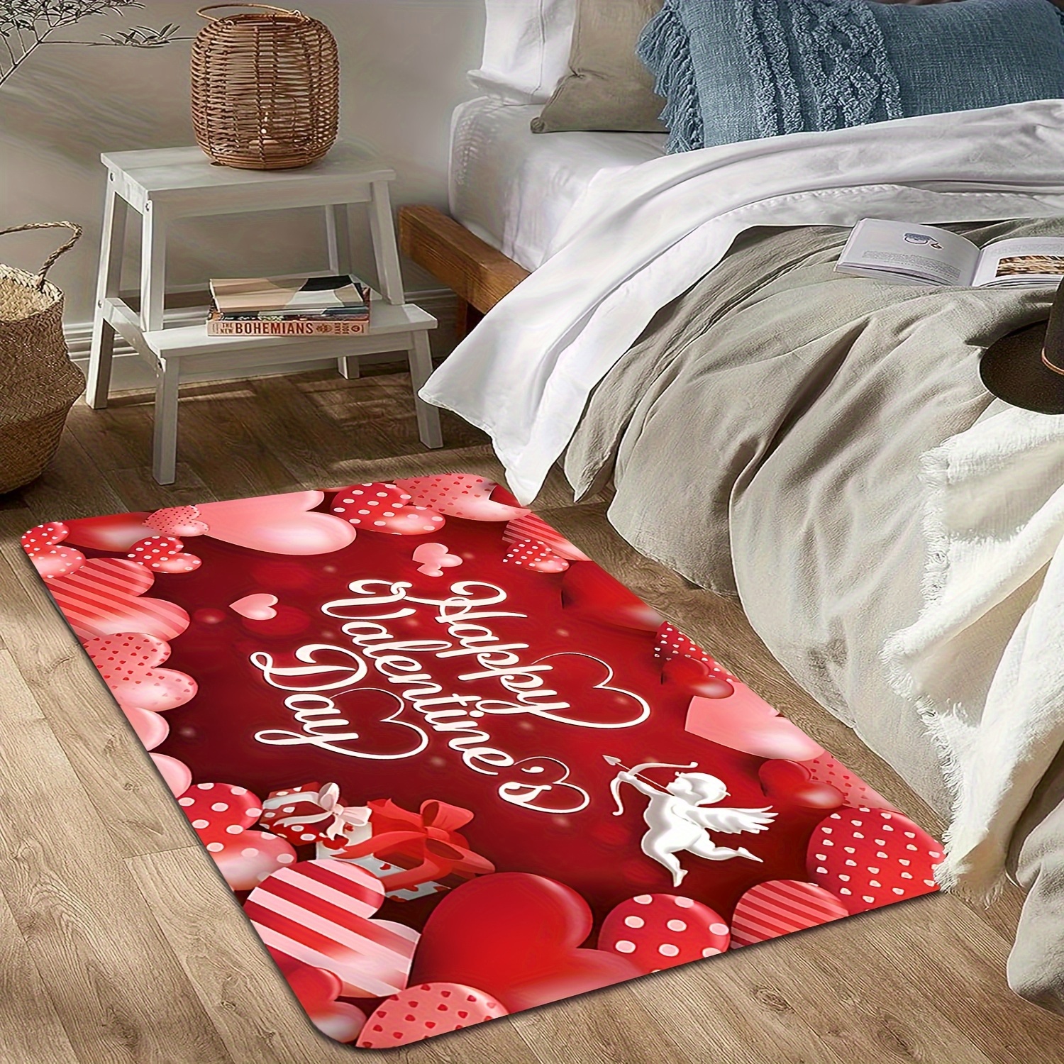 Flannel rug - Valentine's Day heart and love phrase print