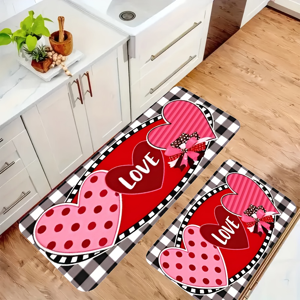 Flannel Rug- Set - 3 Pieces - Valentine's Day Heart-Shaped Floor Mat - 